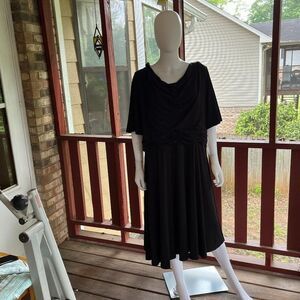 Laura Jeffries Womens Cowl Neck Short Sleeve Pleated Dress Black Size 24W